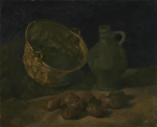 Stillleben mit Messingkessel und Krug